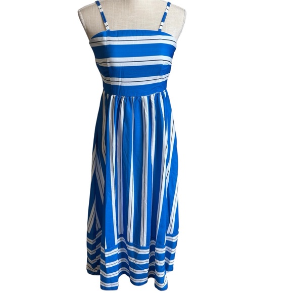 Dresses & Skirts - Blue and White Striped Maxi Dress with Adjustable Spaghetti Straps Size Large